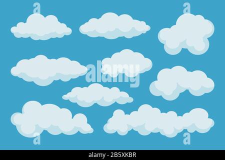 Satz von Cartoon-Wolken auf blauem Hintergrund Stock Vektor