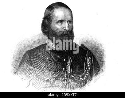 Giuseppe Maria Garibaldi, 4. Juli 1807 - 2. Juni 1882, war ein italienischer General, Patriot und Republikaner/Giuseppe Maria Garibaldi war vom 4. Juli von der 2. Juni 1882 ein italiensischer General, Patriot und Republikaner, historisch, digital verbesserte Wiedergabe eines Originals aus dem 19. Jahrhundert / Digitale Produktion einer Originalanlage aus dem 19. Jahrhuntert, Stockfoto