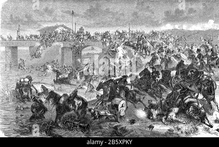 Rückzug der österreichischen Nordarmee nach der Schlacht bei Königgrätz war Die Schlacht bei Königgrätz am 3. Juli 1866 in der Nähe der böhmischen Stadt Königgrätz die entscheidende Schlacht im Deutschen Krieg. Die preussische Armee besiegte die Armeen Österreichs und Sachsens / Rückzug der österreichischen Nordarmee nach der Schlacht bei Königgrätz, die Schlacht bei Königgrätz am 3. Juli 66 nahe der böhmischen Stadt Königgrätz Krieg die Entscheidungsschlacht im Deutschen Krieg. Die erste deutsche Armee hat die Armeen Österreichs und Sachsens, historisch, digital verbessert, die Wiedergabe eines Originals aus dem 19 Stockfoto