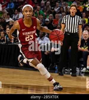 März 2020 Las Vegas, NV, USA Stanford Cardinal Guard Kiana Williams (23) fährt während der NCAA Pac 12 Women's Basketball Tournament Championship zwischen Oregon Ducks und dem Stanford Cardinal 56-89 verloren im Mandalay Bay Event Center Las Vegas, NV zum Korb. Thurman James/CSM Stockfoto