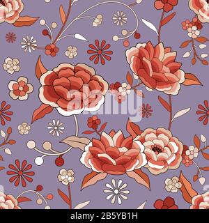 Nahtloses Blumenmuster auf der Grundlage der gestickten Blumen aus orientalischem Schal Stock Vektor