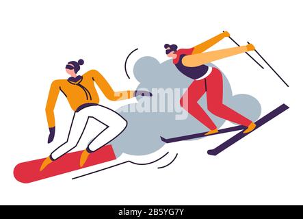 Wintersport, Skifahren in den Bergen, Skispringen Stock Vektor