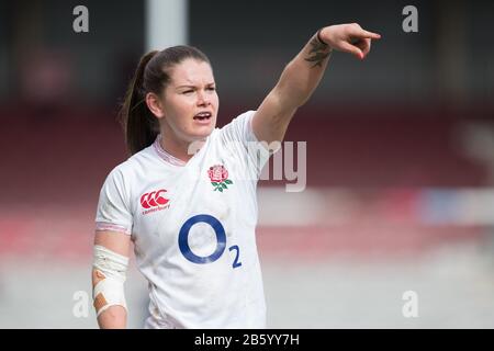 London, Großbritannien. März 2020. Leanne Riley (England, 9). Vierter Spieltag des Rugby-Turniers Six Nations 2020 Der Frauen; England - Wales am 7. März 2020 in London. Credit: Jürgen Kessler / dpa / Alamy Live News Stockfoto