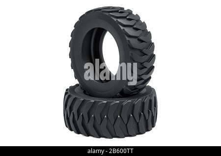 Robuste Festreifen oder LKW-Reifen. 3D-Rendering isoliert auf weißem Hintergrund Stockfoto
