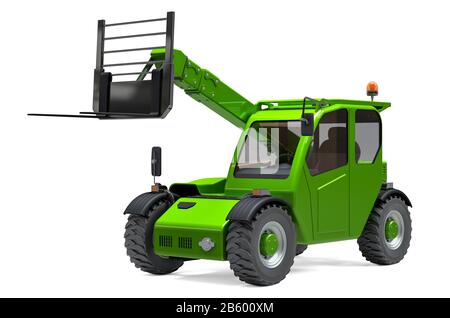 Teleskoplader, Teleskoplader. 3D-Rendering isoliert auf weißem Hintergrund Stockfoto