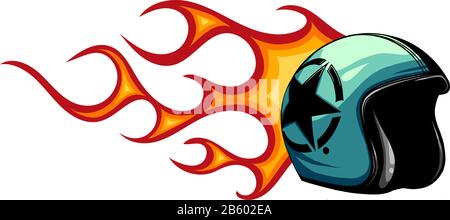 Vector Motorradhelm, offene Stirnseite mit Flammenvektor Stock Vektor