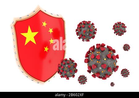 Schutz Chinas vor Coronavirus. 3D-Rendering isoliert auf weißem Hintergrund Stockfoto