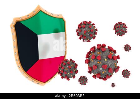 Schutz Kuwaits vor Coronavirus. 3D-Rendering isoliert auf weißem Hintergrund Stockfoto