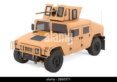 Humvee, High Mobility Mehrzweck-Radfahrzeug, 3D-Rendering isoliert auf weißem Hintergrund Stockfoto