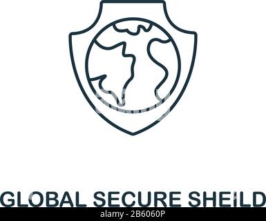 Global Secure Shield-Symbol aus der Cyber-Sicherheitssammlung. Simple Line Global Secure Shield-Symbol für Vorlagen, Webdesign und Infografiken Stock Vektor