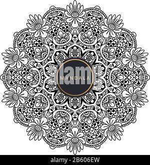 Schwarz und Weiß mandala Vektor isoliert auf Weiss. Vektor Hand gezeichnet Rundschreiben dekoratives Element. Stock Vektor
