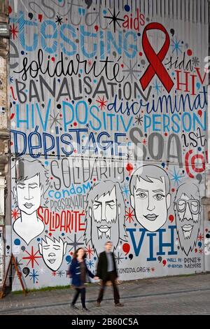 Belgien, Brüssel, AIDS und HIV-Prävention Wandbild © Fabio Mazzarella/Sintesi *** Lokale Bildunterschrift *** Wandbild zur Aids-Provokation, Stockfoto