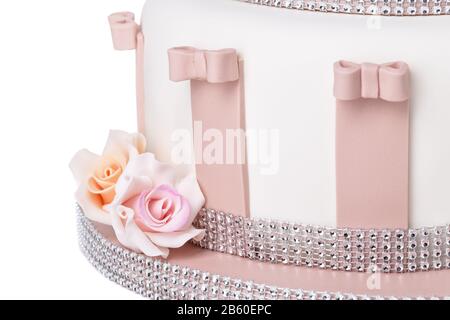 Details zu Hochzeitstorte, Blumenrosen aus einer Zuckerpaste. Stockfoto