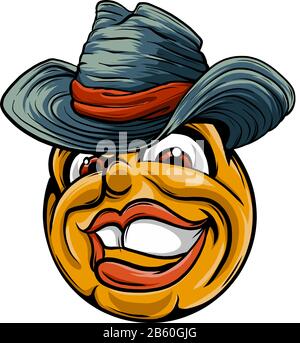 Süßes lächelndes Emoticon mit Cowboyhut, Emoji, Smiley Stock Vektor