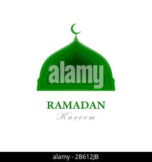 Ramadan Kareem Grußkarte. Islamische Moschee und Halbmond-Kuppelikone mit papiergeschnittener Technik und grüner Farbe. Isolierte Vektorillusrtration. Stock Vektor