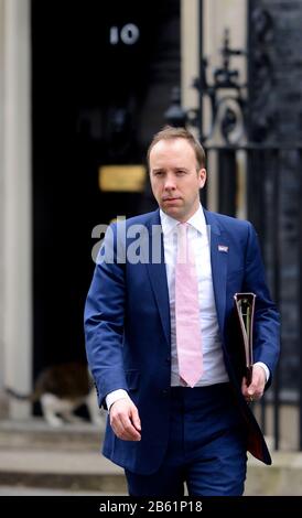 Matt Hancock, Abgeordneter für Gesundheit, verlässt nach einer Kabinettssitzung am 03.03.2020 die Straße 10 Downing Stockfoto