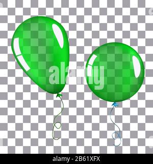 Transparenter grüner Heliumballon. Isolierte Vektorgrafiken auf transparentem Hintergrund. Geburtstags-Baloon fliegt für Party, Feiern, Buisne Stock Vektor