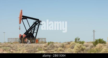 Vaca muerta Field. Ein Ölpumpenheber pumpt Rohöl aus dem Boden in Neuquen, Argentinien Stockfoto