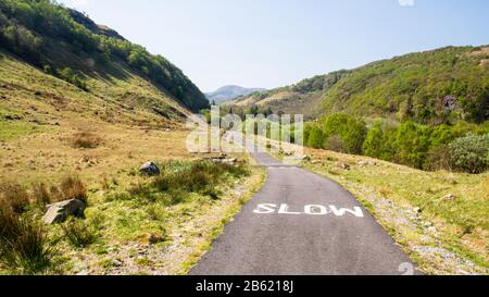 Der Caledonia Way Cycleway, Teil des National Cycle Network, verläuft durch ein Tal zwischen Kentallen und Duror in den Highlands von Schottland. Stockfoto