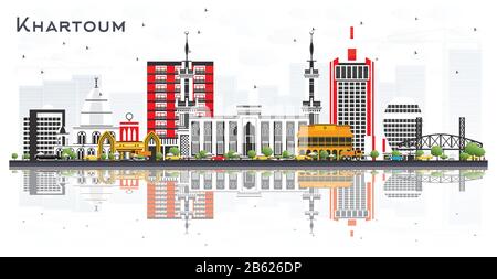 Khartum Sudan City Skyline mit grauen Gebäuden und Reflexionen Isoliert auf Weiß. Vektorgrafiken. Stock Vektor