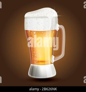 Glas Bier auf braunem Gradient Hintergrund. Vektorgrafiken. Stock Vektor