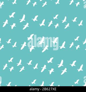 Conversational Seamless Pattern Silhouette Birds Collage Motiv Design in Cyan und Weiß Farben Stockfoto