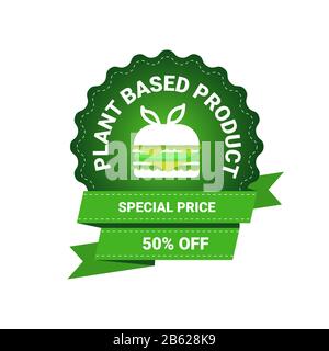 Pflanzliches Burger vegane Fast-Food-Naturprodukt Aufkleber organisch gesund veganer Markt Logo Fresh Food Emblem Emblem Design Flat Vector Illustration Stock Vektor