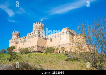 Mittelalterlichen Burg. Manzanares El Real, Provinz Madrid, Spanien. Stockfoto