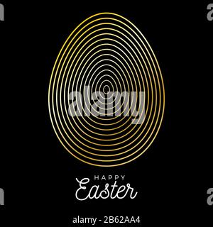 Edle Ostergoldbanner mit quadratischem Ei-Quadrat. Easter Big Sale Card mit großem Outline-Ei auf schwarzem, modernem Hintergrund. Vektorgrafiken. Platz für Ihren Text Stock Vektor