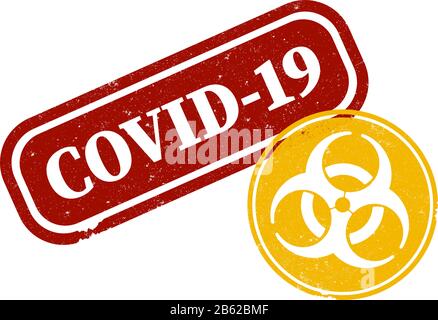 COVID-19 Corona-Virus und Biohazard Symbol Gummistempel Vektor-Illustration Stock Vektor