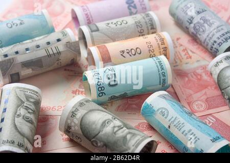 indische Rupien .indische Rupien neue Währung,50,200,2000,20 Stockfoto