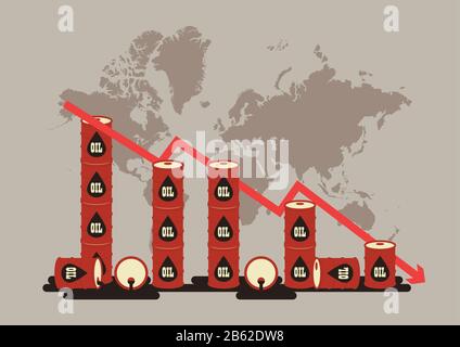 Diagramm zur Senkung des Ölpreises. Krisenkonzept der Ölindustrie. Vektorgrafiken Stock Vektor