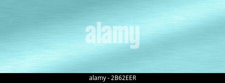 Breite glänzende glatte Linie blau Hintergrund hell Vintage Brass Platte Chrom Panorama Textur Konzept einfach türkis Folie glänzend Rückseite. Stockfoto