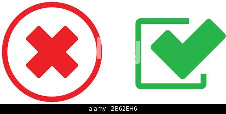 Grünes Häkchen und rote X-Markensymbole. Ja, Symbol Nein Stock Vektor