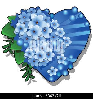 Die Einrichtung ist in herzblauer Farbe gehalten und mit frischen Blumenknospen verziert. Sie ist auf weißem Hintergrund nicht isoliert. Nahaufnahme des Vektor-Cartoons. Stock Vektor
