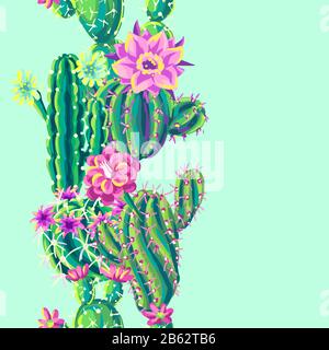 Nahtloses Muster mit Kakteen und Blumen. Stock Vektor