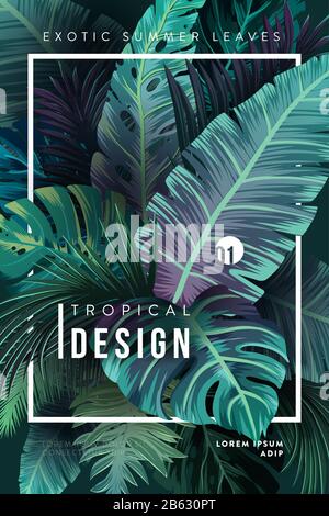 Hellen tropischen Hintergrund mit Dschungel Pflanzen. Exotische Muster mit tropischen Blättern Stock Vektor