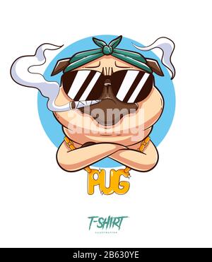 PUG-Leben. Drucken Sie auf T-Shirts, Sweatshirts und Souvenirs. Brutaler PUG-Gangster mit Goldkette Stock Vektor