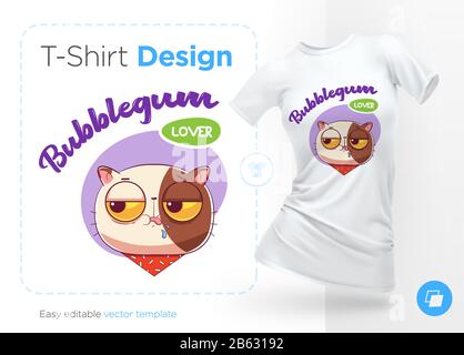 Süßzahnkatze. Drucken Sie auf T-Shirts, Sweatshirts, Taschen für Mobiltelefone, Souvenirs Stock Vektor