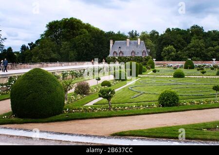 Chateau de Chenonceau ist eines der meistfotografierten und meistbesuchten Schlösser in Frankreich für seine Architektur, Innenräume, Kunstwerke und den Garten. Stockfoto