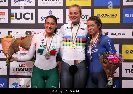 Jessica Salazar Challes aus Mexiko, Lea Sophie Friedrich aus Deutschland und Miriam Vece aus Italien Frauen 500m Zeitfahren - Podium während der von Tissot am 29. Februar 2020 auf dem Velodrom in Berlin präsentierten Radfahrer-Weltmeisterschaften 2020 - Foto Laurent Lairys/DPPI Stockfoto