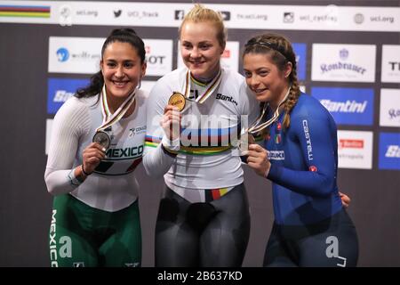 Jessica Salazar Challes aus Mexiko, Lea Sophie Friedrich aus Deutschland und Miriam Vece aus Italien Frauen 500m Zeitfahren - Podium während der von Tissot am 29. Februar 2020 auf dem Velodrom in Berlin präsentierten Radfahrer-Weltmeisterschaften 2020 - Foto Laurent Lairys/DPPI Stockfoto