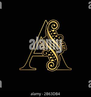 Goldener Buchstabe A. Vintage goldene Blumenornament Anfangsbuchstaben. Alphabet. Logo-Vektor Stock Vektor