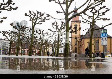 Frankfurter Hauptwache Plaza und Platanen im Winter, Frankfurt, Deutschland Stockfoto