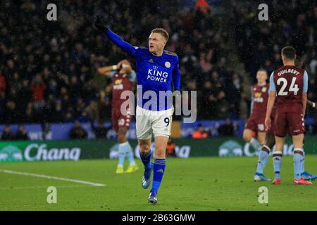 Leicester, Großbritannien. März 2020. Jamie Vardy von Leicester City während des Premier-League-Spiels zwischen Leicester City und Aston Villa im King Power Stadium, Leicester am Montag, den 9. März 2020. (Kredit: Leila Coker / MI News) Foto darf nur für redaktionelle Zwecke in Zeitungen und/oder Zeitschriften verwendet werden, Lizenz für kommerzielle Nutzung erforderlich Kredit: MI News & Sport /Alamy Live News Stockfoto