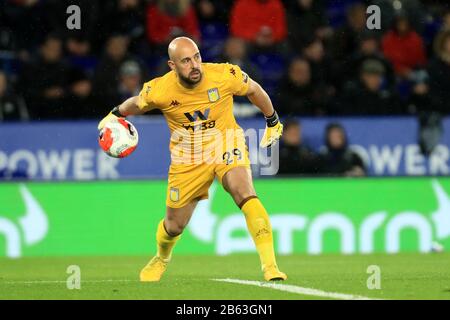 Leicester, Großbritannien. März 2020. Pepe Reina von Aston Villa während des Premier-League-Spiels zwischen Leicester City und Aston Villa im King Power Stadium, Leicester am Montag, den 9. März 2020. (Kredit: Leila Coker / MI News) Foto darf nur für redaktionelle Zwecke in Zeitungen und/oder Zeitschriften verwendet werden, Lizenz für kommerzielle Nutzung erforderlich Kredit: MI News & Sport /Alamy Live News Stockfoto