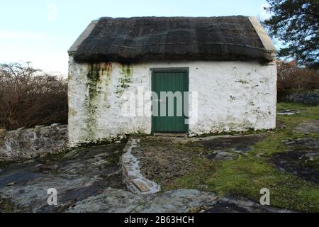 Reetched Shed/Outhouse auf dem Gelände des traditionellen Reetched Cottage House im ländlichen County Leitrim, Irland Stockfoto