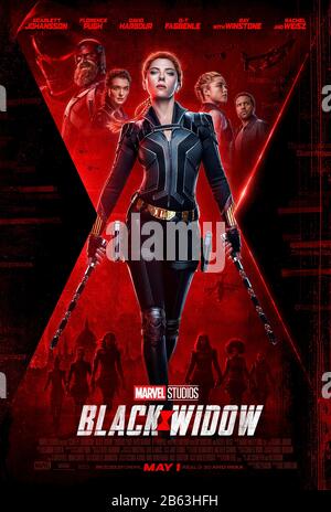 Black Widow (2020) unter der Regie von Cate Shortland und mit Florence Pugh, Scarlett Johansson, Rachel Weisz, David Harbor und O-T Fagbenle in den Hauptrollen, Erhält ihre eigene Marvel Cinematic Universe Rate in einem Film zwischen dem US-amerikanischen Bürgerkrieg und dem Avengers Infinity war, als sie mit ihrer Vergangenheit als Spionin konfrontiert wird, bevor sie zur Avenger wurde. Stockfoto