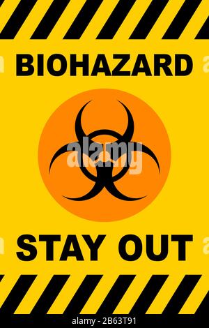 Schild "Biohazard Stay Out". Flacher Stil. Isoliert. Stock Vektor