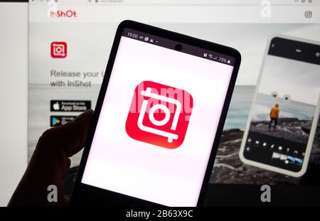 Montreal, Kanada - 08. März 2020: Insot-Anwendung auf Android-Handy-Bildschirm. InShot ist ein kostenloser HD-Video-Editor, mit dem Sie Videos ohne l exportieren können Stockfoto
